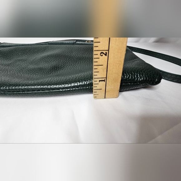 Italian Made Genuine Pebbled Leather Crossbody Purse Dark Green Buckle Flap - Picture 10 of 14